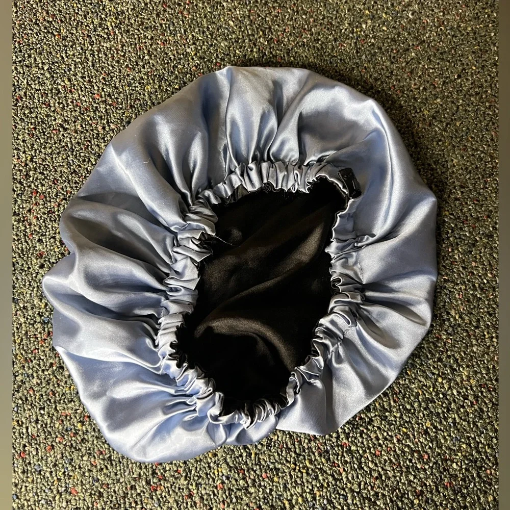 Pastel Blue Silk Satin Bonnet Curly Protective Sleep Hair Accessory Double Sided